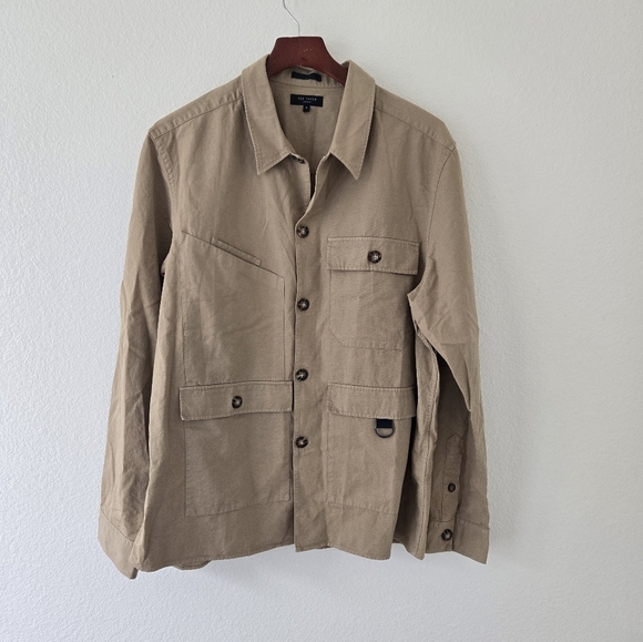 TED BAKER Bikee Multi Pockets Shacket Utility Cargo Military Safari Beige Size 5 - Picture 3 of 16
